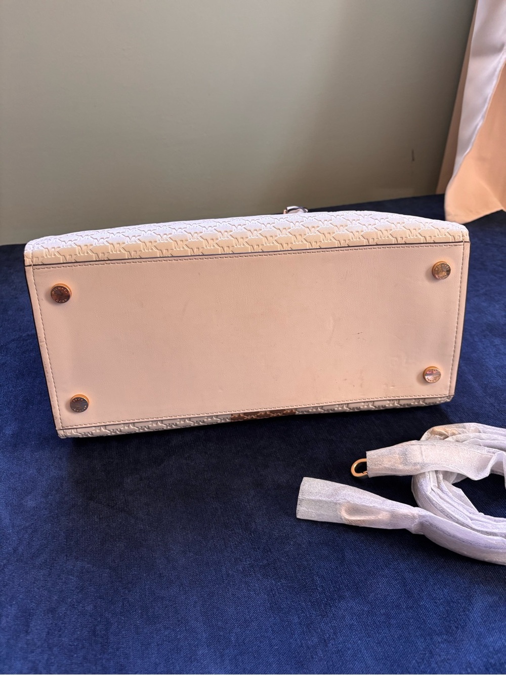 Michael Kors White and Brown Logo Stripe Satchel - Picture 5 of 5